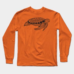 Fiery Fierce Beautiful Turtle Paddling Swim Mandala Black and White Brave Warrior Long Sleeve T-Shirt